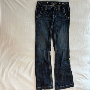 Like new, size 27 Miss Me wide leg dark blue jeans